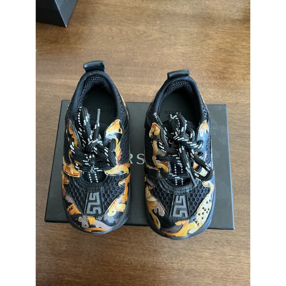 Versace Baroque Gold Accent Black Sneakers Sneakers Size EU 23 - Picture 2 of 4